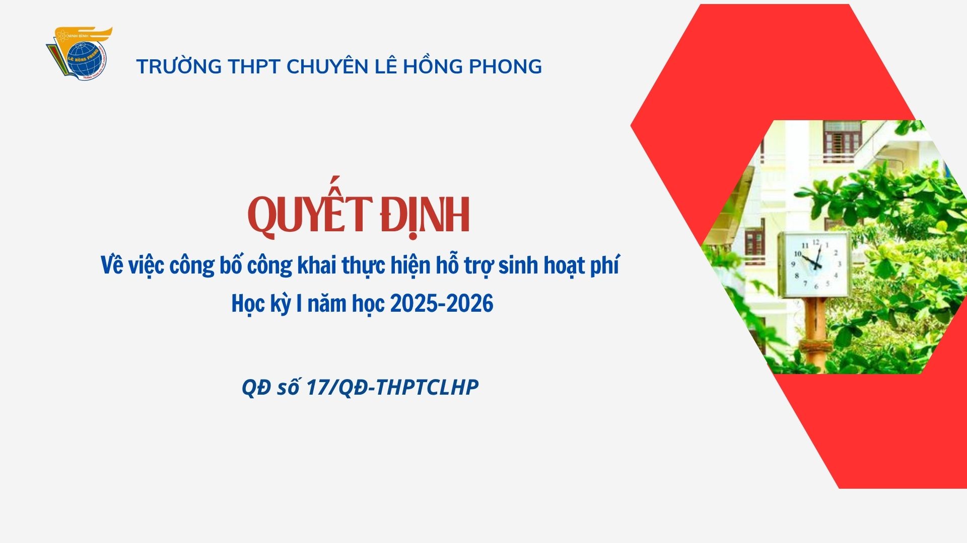 Thông báo công khai thực hiện hỗ trợ sinh hoạt phí kì I năm học 2025-2026